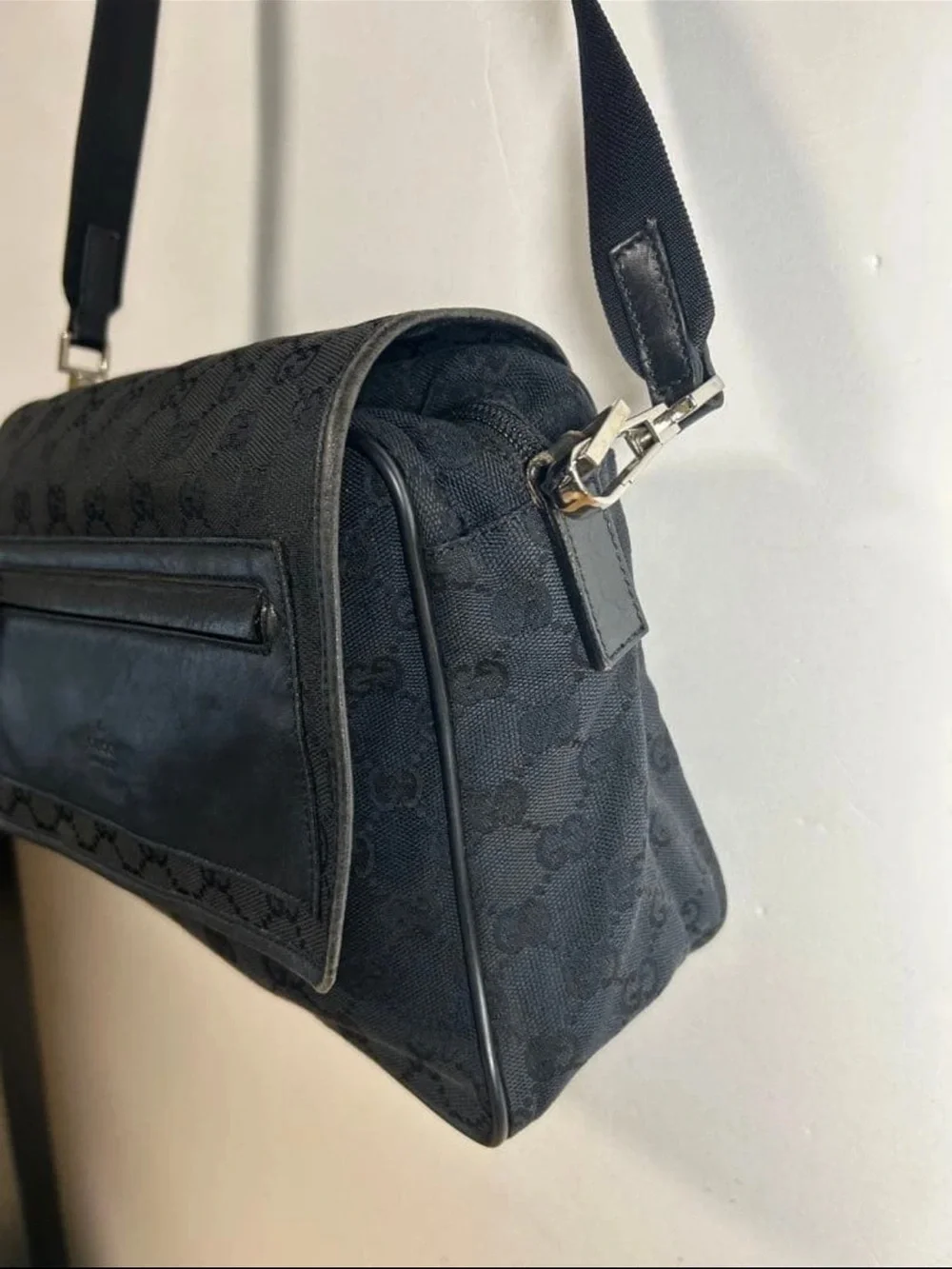 Gucci Black GG Canvas and Leather Crossbody Messenger